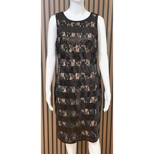 Joseph Ribkoff Women's‎ 10 Black Lace Sequin Sheath Dress Floral Cocktail Party